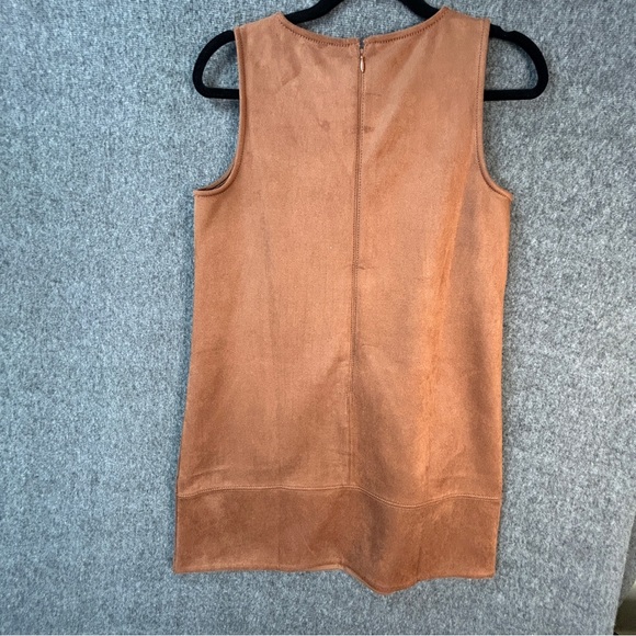 LOFT Dress Womens Petite 6P Brown Faux Suede Sleeveless Shift V-Neck Mini - Picture 10 of 14